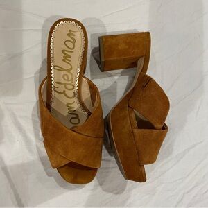 SAM EDELMAN Jayne Tan Suede Block Heel Sandals Size 6